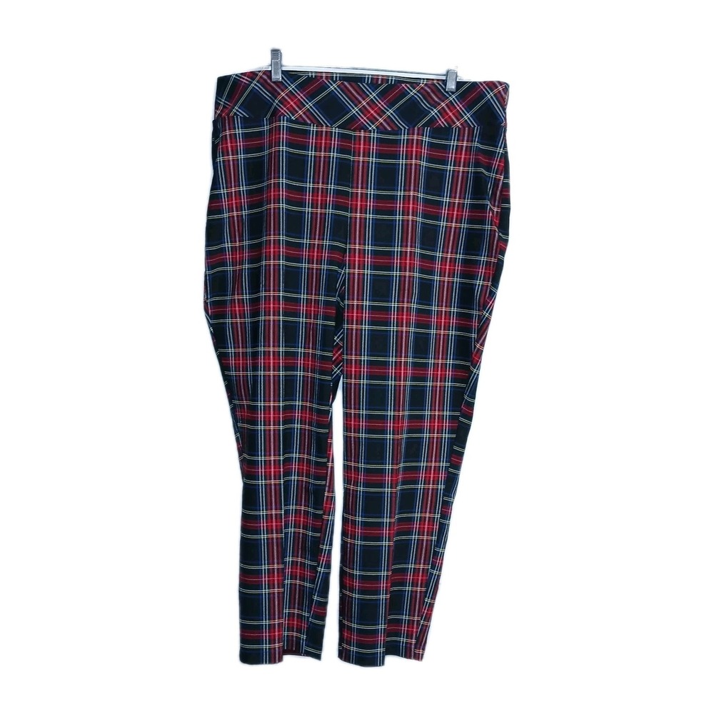 JNY Plaid Pull On Slim Leg Pants 2X Red Black Women Preppy Academia School Girl